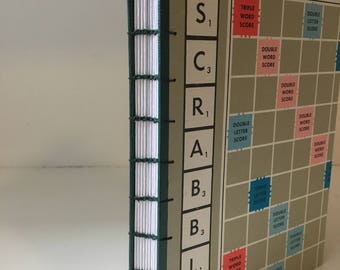 Scrabble Upcycled Game Board Notebook, hand bound - large (A5)