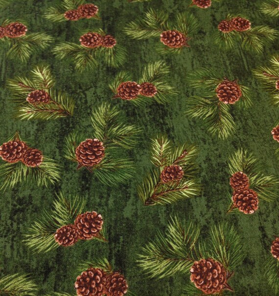 Pine cone tree green fabric wildlife fabric coordinate