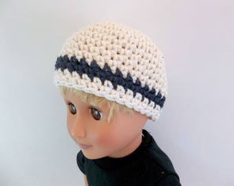 18 inch Boy Doll Crochet Hat Natural with Navy Stripe Cotton Beanie Accessories Toys