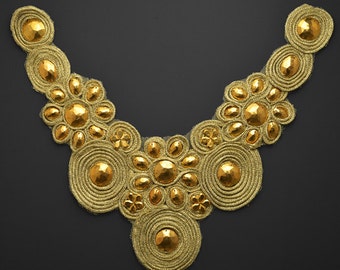 Beaded Metallic Neckline Collar Applique, Bridal Applique by 1 pc, 13''H x 12''W, LT-1003