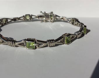 Peridot Sterling Silver Bracelet, Sterling Bracelet, August Birthstone