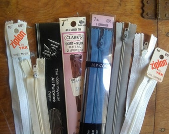 Zipper Mixed Lot - Various Sizes Set of 7 - Sewing Supplies - Vintage