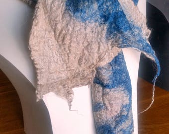 Handmade felted Baby camel and silk fibre scarf.