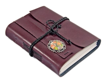 Burgundy Faux Leather Journal with Lined Paper and Rose Key Cameo, Planner, Notebook, Ready to Ship
