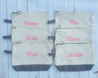 Monogrammed Canvas Make-Up Bag | Bridesmaid Gift | Gift for Her | Gift Under 20 | Monogrammed Accessory Bag | Toiletry Bag | Multiple Colors