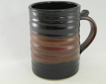 HANDMADE COFFEE MUG, Stoneware Coffee Cup in Red / Black Glaze - Dishwasher, Oven & Microwave Safe Pottery
