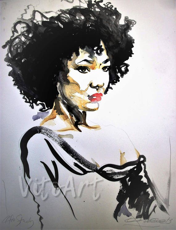 African american woman natural hair art print afro afrocentric