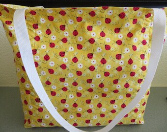 Beautiful, Bright Lady Bugs, Reusable Farmers Market / Grocery / Shopping Bag / Tote