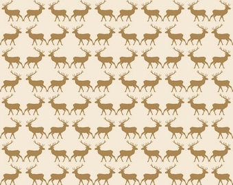 Postcards for Santa Deer in Gold Metallic, My Mind's Eye, Marcia Cornell, Riley Blake Designs, 100% Cotton Fabric, SC4753-GOLD