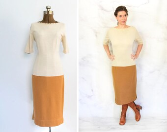 1950s Color Block Wiggle Sweater Dress Size Medium - Large
