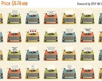 20% off thru Apr 24th RETRO TYPEWRITERS on cream cotton print by the 1/2 yard Northcott LETTERPRESS fabric 21889-11