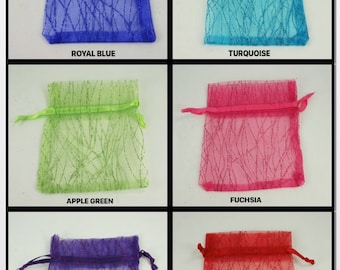 PACK of 12 Sparkle Glitter Stripe Organza Favor Bags Pouches Choose SIZE and COLOR