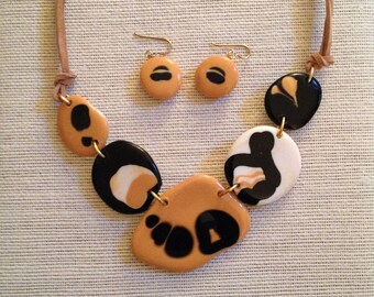 Black and tan, one of a kind statement necklace set