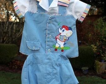 Baby Boy Shirt Elephant Applique Matching Diaper Cover Plastic Pants Mayfair made Philippines