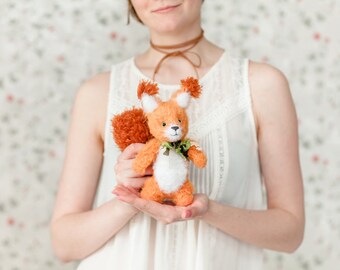 Stuffed squirrel plush toy, Crocheted squirrels soft toys, Fluffy amigurumi squirrel orange, Handmade squirrel doll, Knitted squirrel cute