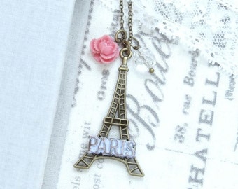 Paris Pendant Necklace Eiffel Tower Necklace French Necklace Long Necklace Paris Gift Eiffel Tower Jewelry