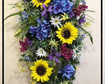 Floral Door Swag, Summer Door Swag, Front Door Swag, Front Door Wreath, Summer Door Wreath, Sunflower Wreath, Summer Wreaths For Front Door