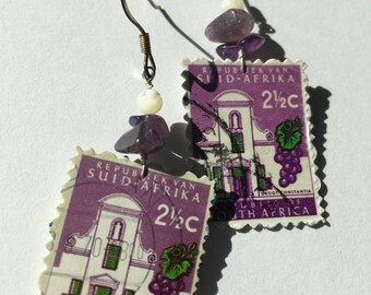 South Africa UpCycled Postage Stamp Earrings Wine Estate