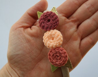 Felt Flower Crown- Baby/Toddler Headband, Soft Nylon Headband, Pink, Blush, Grapefruit