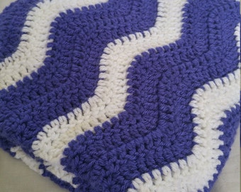 Dark Purple and White Crochet Chevron Baby Blanket
