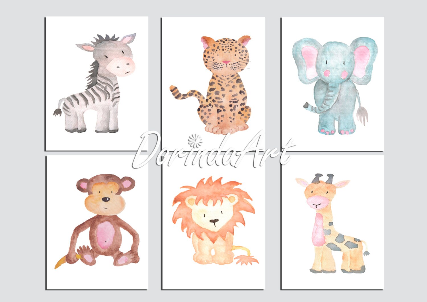 Animal Nursery Prints Set of 6 Printable Watercolor Wild