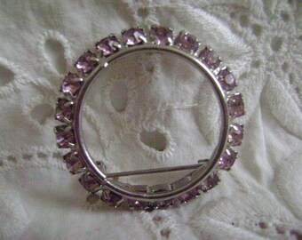 Vintage Brooch Mid Century, Costume Jewelry, Purple Rhinestone Brooch