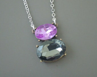Vintage Inspired Necklace - Rhinestone Necklace - Silver Necklace - Violet Necklace - Gray Necklace - Chloes Vintage - handmade jewelry