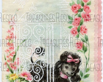 Poodle Dog in the Flower Garden Card #131 Digital Download