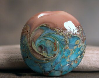Lampwork Lentil Focal Bead, Artisan Glass Focal Bead, Organic Lampwork, Divine Spark Designs, SRA