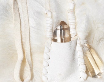 White Deerskin Pouch with Arkansas Crystal Point