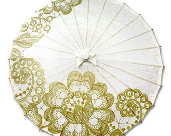 Paper Wedding Parasol with Gold Lace Design