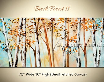 Original Birch Tree Forest Painting, Large Abstract Painting, Colorful Wall Art on canvas, unstretched Size: 72'' x 30'' by MadhavFineArt
