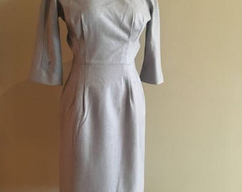 Vintage 1950s Anne Fogarty Dove Gray Wool Wiggle Dress XS