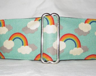 Rainbow Martingale Dog Collar - 1.5 or 2 Inch - colorul fun clouds sky green orange blue yellow