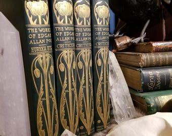 1890 Edgar Allan Poe "4" Rare Books Poetry book occult raven spiritualism like The Raven The gold Bug