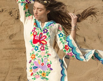 Reception Dress, Blue Embroidery, Mexican dresses, Mexican Embroidery, Boho Bridesmaid, Beach Wedding