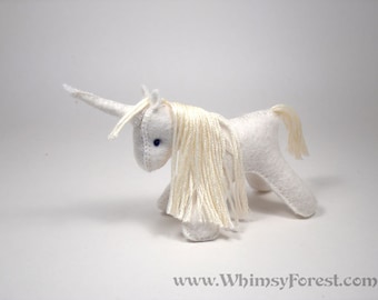Miniature White Felt Toy Unicorn
