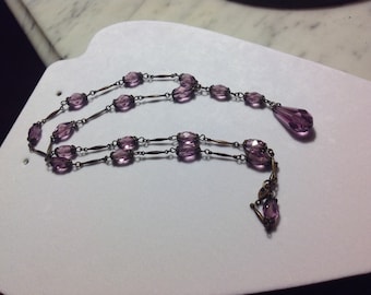 Vintage Victorian Purple Dangle Necklace 23"