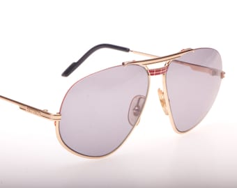 Ferrari F6 Vintage luxury golden half rimmed aviator sunglasses with red enamel and thread rim details