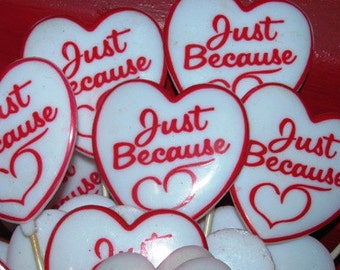 Valentine Floral Pics or Cake Toppers, 6 Vintage Plastic Just Because Heart Shaped Valentine Decorations