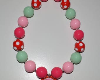 Strawberry Shortcake Chunky Necklace,Strawberry Shortcake Bubble Gum Necklace,Toddler Girl Bubblegum Necklace,Strawberry Shortcake necklace
