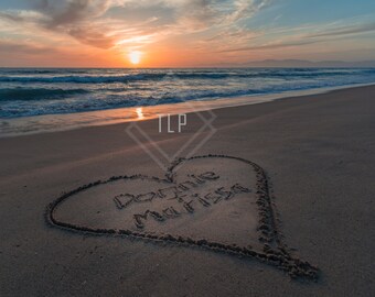 Personalized Name in Sand Photo Physical Print, Beach Writings, Custom Valentine, Home Decor, Photography Sunset