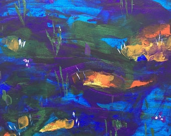 Lily pond abstract acrylic canvas