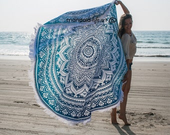 Bohemian Mandala Tapestry Blue Boho Roundie Mandala Tapestry Throw Mandala Wall Hangings XL Circle Towel