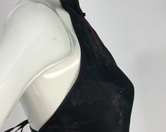 Oriental halter top/satin japenese halter top/90s backless halter top