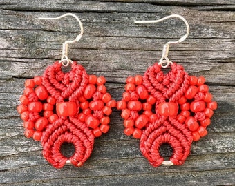 SALE Micro-Macrame Earrings - Red