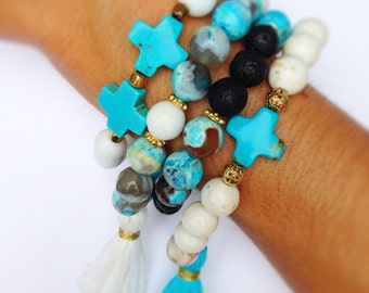 Tassel Bracelet, Boho Chic, Stackable Stretch Bracelets Set of 3
