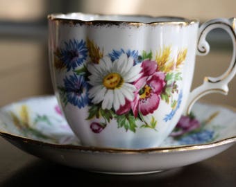 Royal Albert Harvest Bouquet Tea Cup and Saucer, Harvest Bouquet, Fluted Countess Cup, Vintage Royal Albert, Gift for Collector, Tea Party