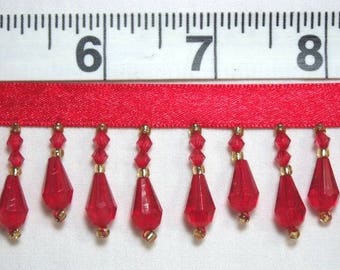 Beaded Trim Sewing Crafts Fringe Banding Red Teardrop DIY 1" (C1-rd)