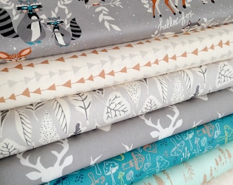 Baby blanket fabric, Patchwork Quilt Fabric, Woodland Nursery Fabric, Baby Shower Gift, Woodland Baby Quilt, Bundle of 8, Choose the Cuts